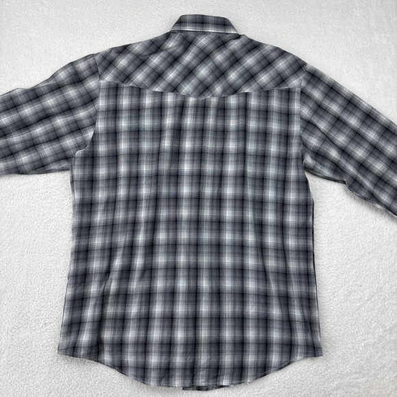 ROPER Mens Long Sleeve Pearl Snap Shirt Large Gray Black Wicking Cowboy Western - Picture 3 of 13